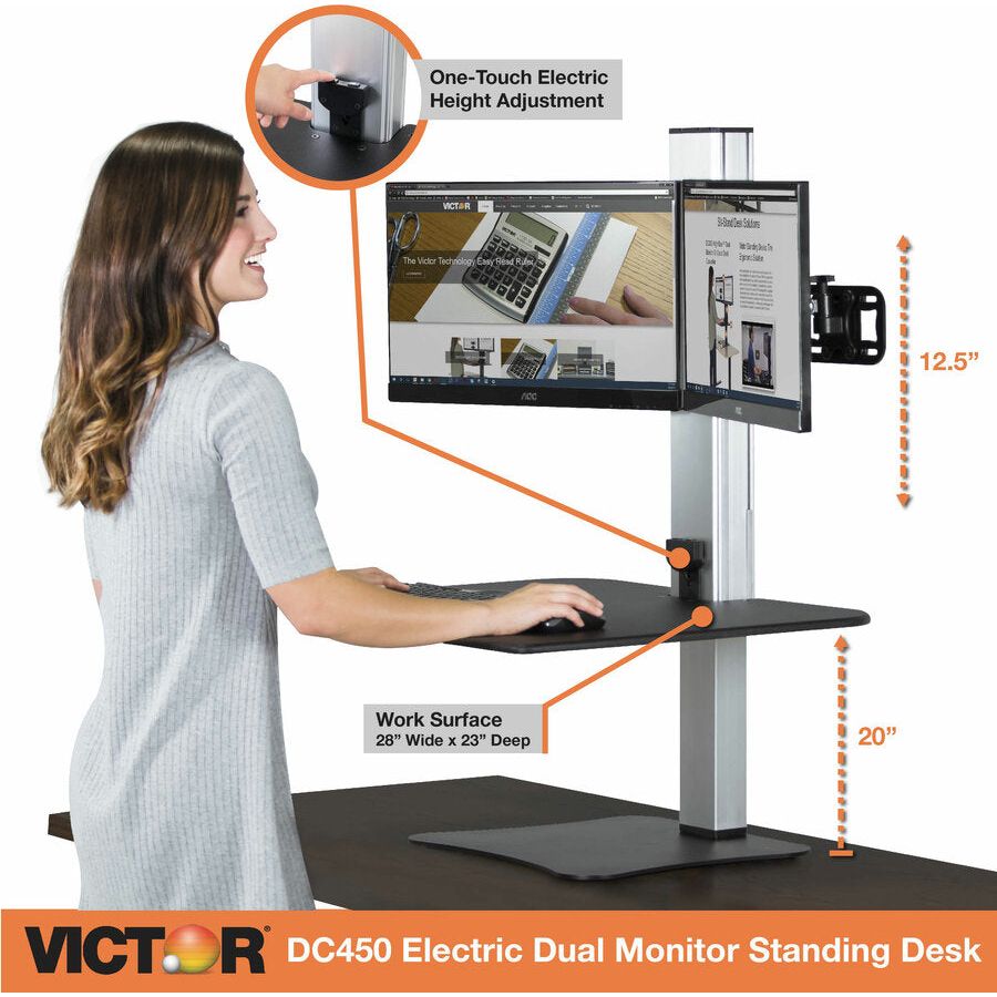 Electric Dual Monitor Height Adjustable Standing Desk Workstation - Brant Business Interiors